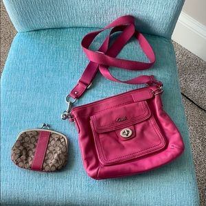 Pink leather Coach crossbody w/matching coin purse